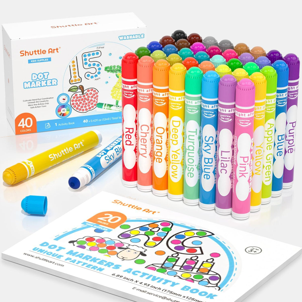 Shuttle Art Dot Markers, 10 Colors Washable Markers for Toddlers - 40 Colors / 40