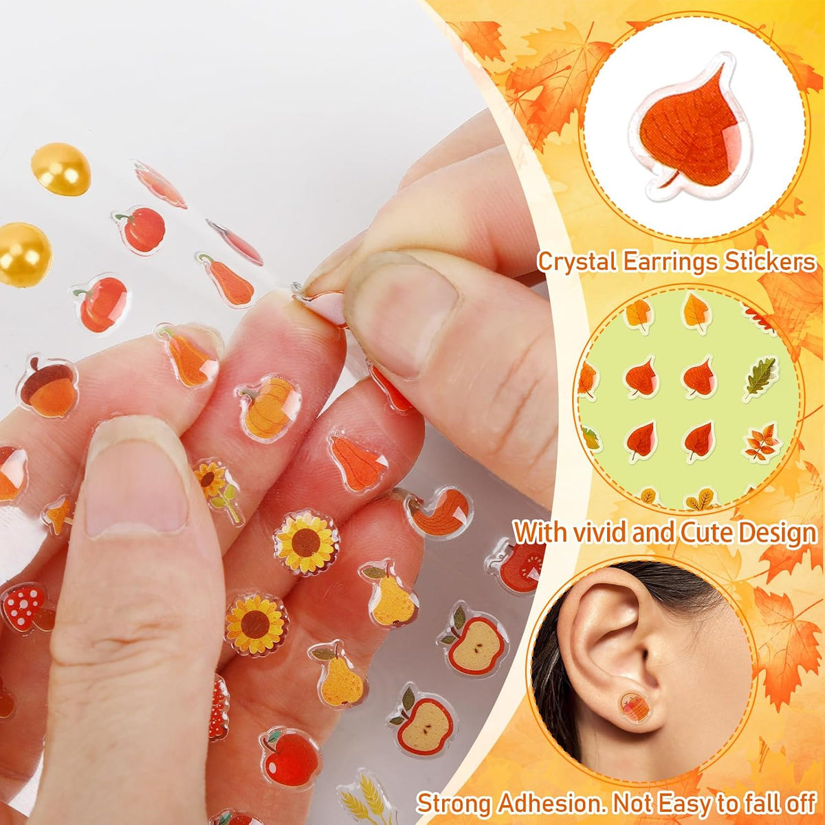 AUGSUN 240 Pcs Halloween Stick on Earrings for Little Girls – Fun for Kids & Family - Fall Style - image 2