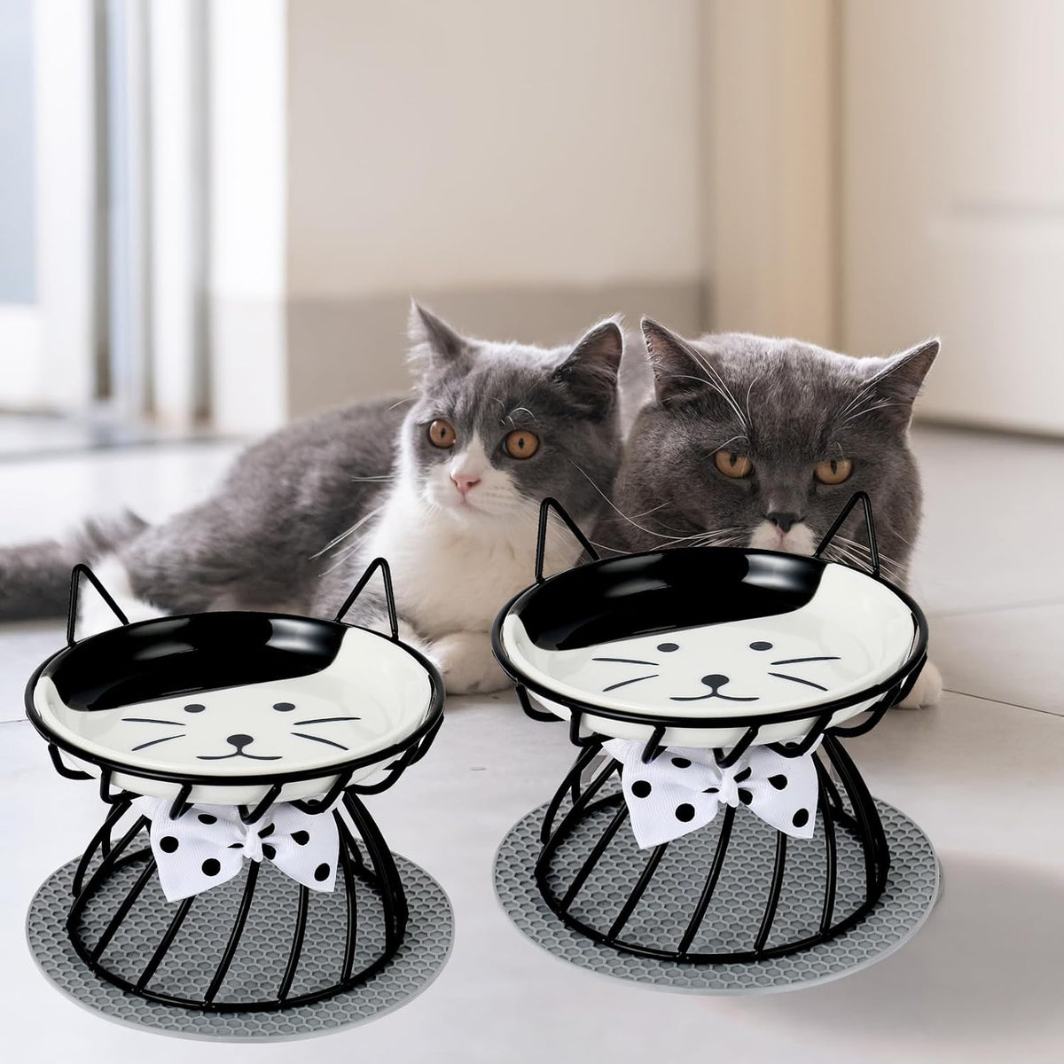 Set of 4 Elevated Ceramic Cat Bowls, Assorted Colors – Essentials for Cats - Black set of 2 - image 4