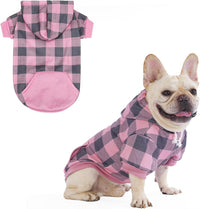 Plaid Dog Hoodie Pet Clothes Sweater with Hat and Pocket for Small - Pink / Small (Pack of 1)