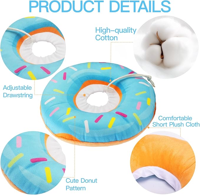 Cat Cone Collar Soft, Cute Cat Donut Collar After Surgery, Adjustable Kitten Recovery Cones to Stop Licking, Lightweight Neck Elizabethan Collars for Cats Kittens (Blue, Small)
