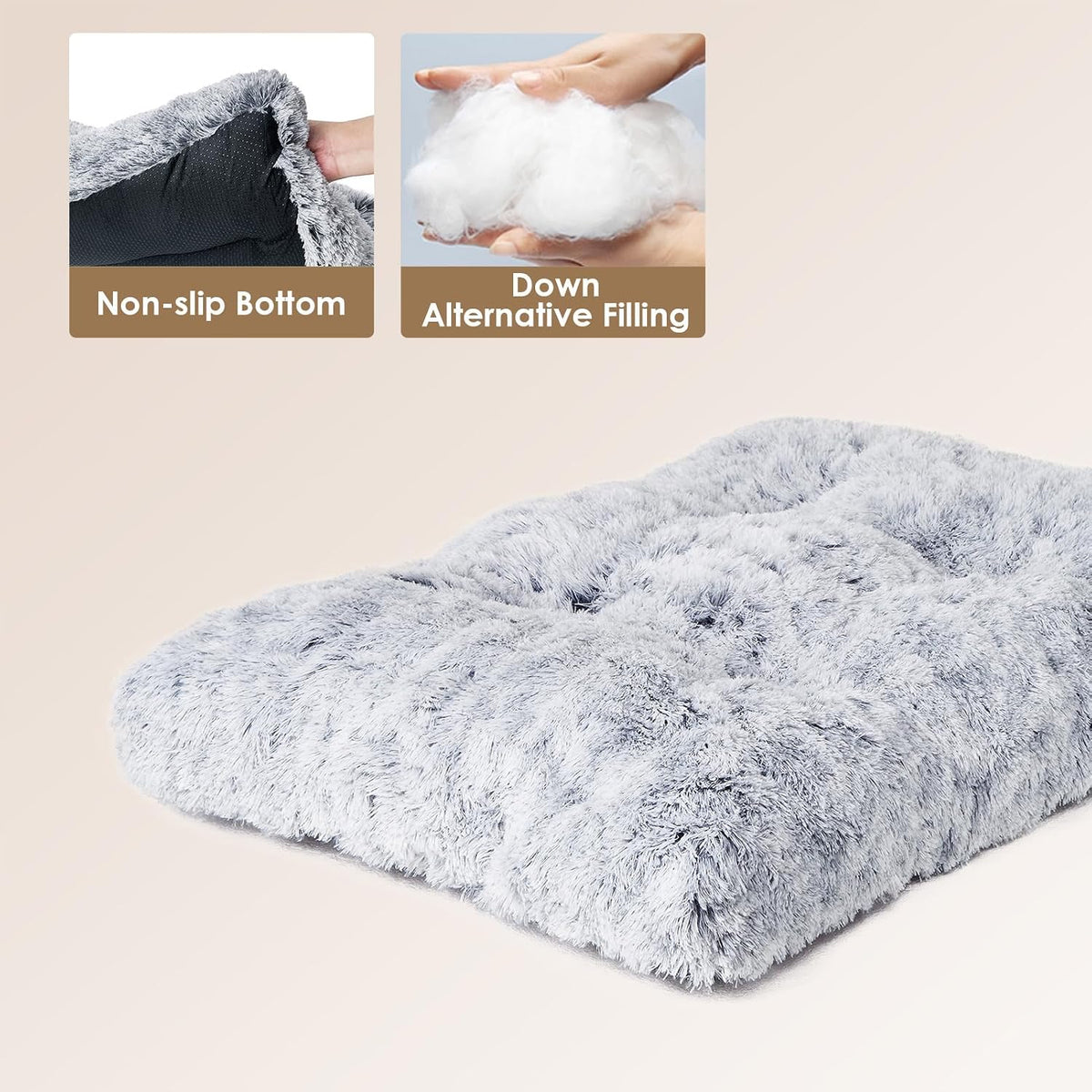 EHEYCIGA Fluffy Dog Crate Bed, Plush Extra Large Dog Pillow - Grey / 44 x 33 - image 3