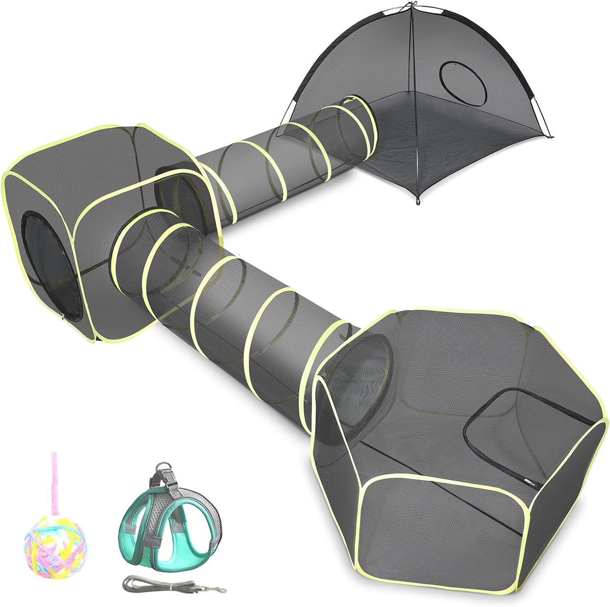 Outdoor Cat Enclosures for Indoor, Portable Mesh Tent - 5PC Cat Tent with Tunnel