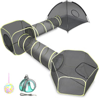 Outdoor Cat Enclosures for Indoor, Portable Mesh Tent - 5PC Cat Tent with Tunnel