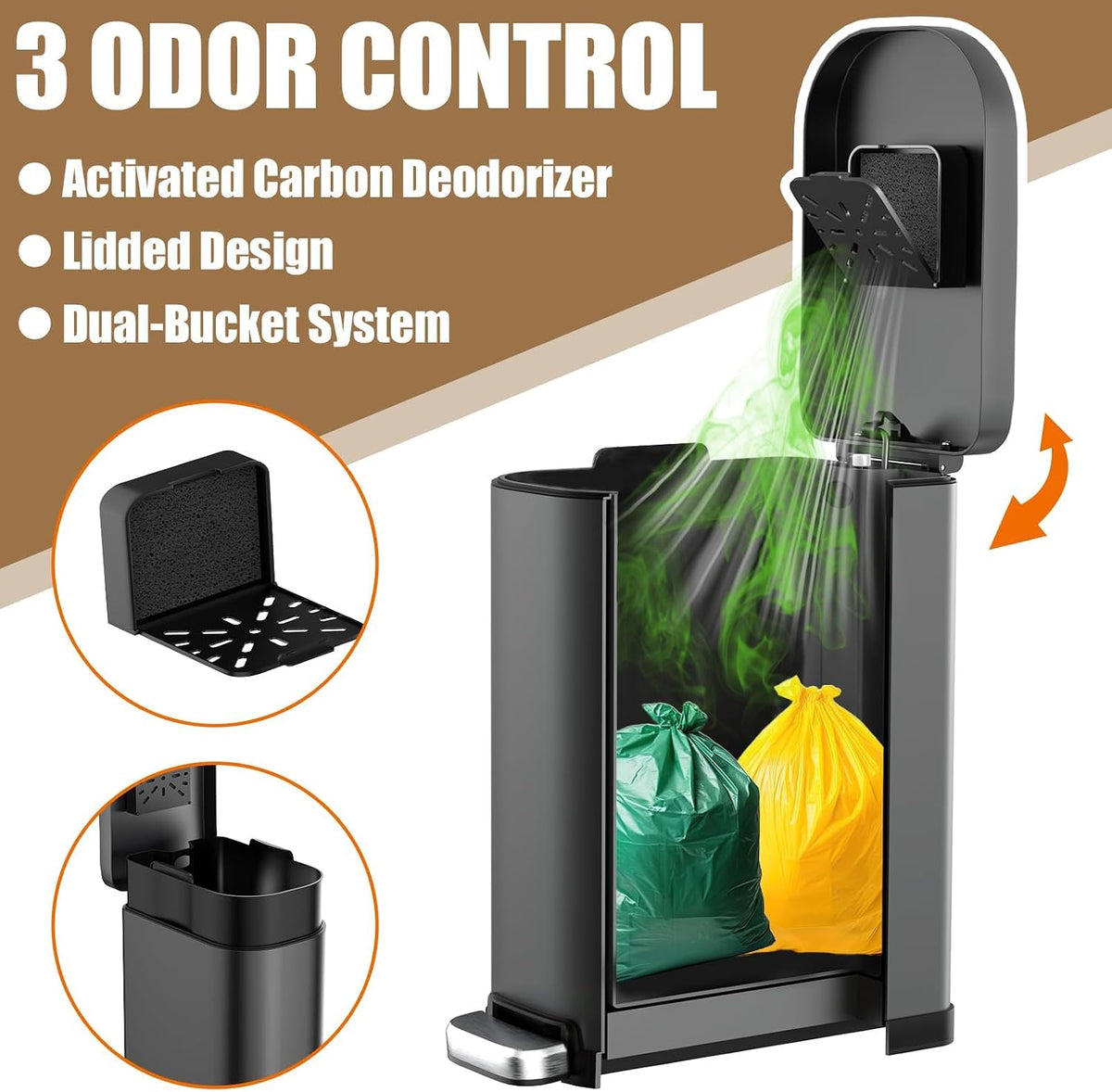 Dog Poop Trash Can Outside with Odor Control Lid & Step Pedal - Matte Black / Rectangular / Large - image 2