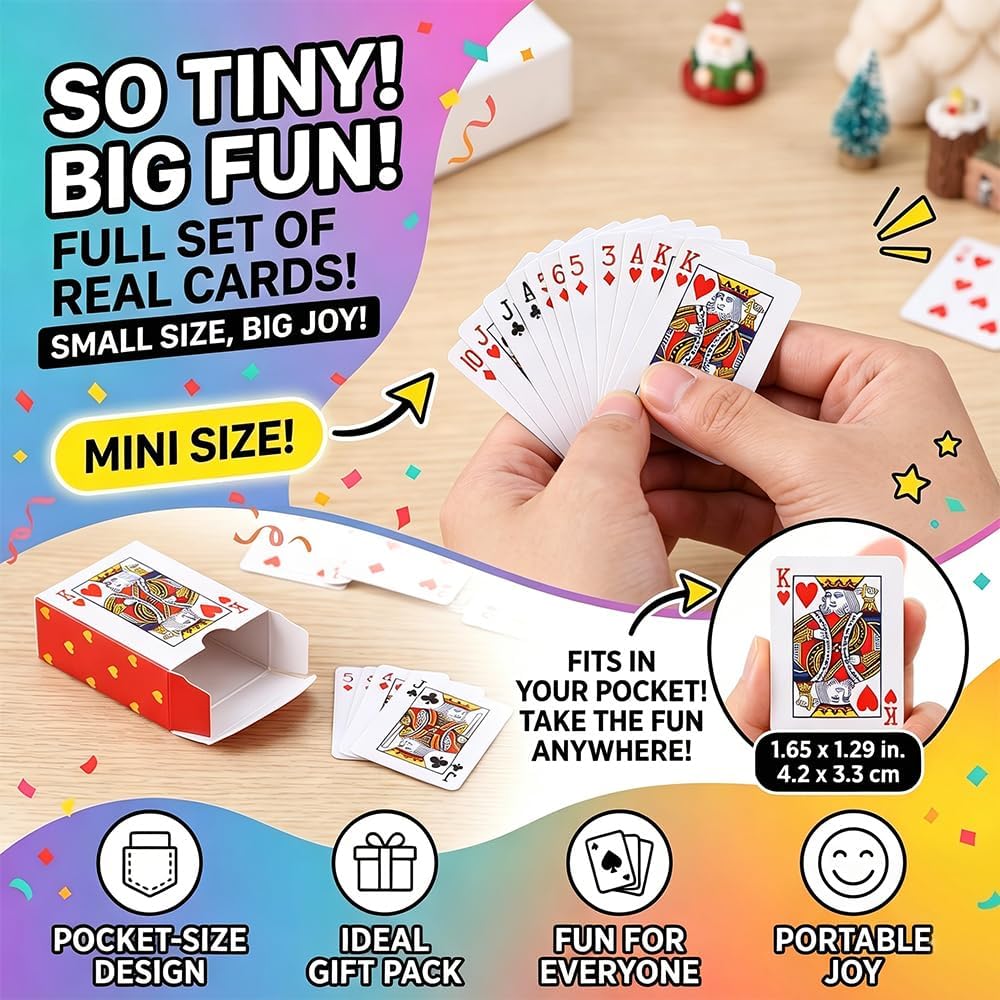 SHOWHIHI mini playing cards, 20 tiny red decks of 54 cards each, 1.65 inches tall - view 8