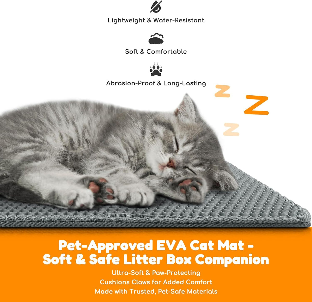 Cat Litter Mat 24"x16", Double Layer EVA litterbox Mat Beige - Dark Grey / Honeycomb-24 x 16 Inches - image 4