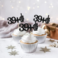 Ephlyn 1Pc 49+1 Black Glitter Cake Topper 50th Birthday Party Cake - 40th-24Pcs / Black - image 4