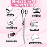 Kenchii Love Dog Grooming Scissors, 9 Inch Curved Shears, Dog Scissors for Grooming, Professional Pet Grooming Scissors