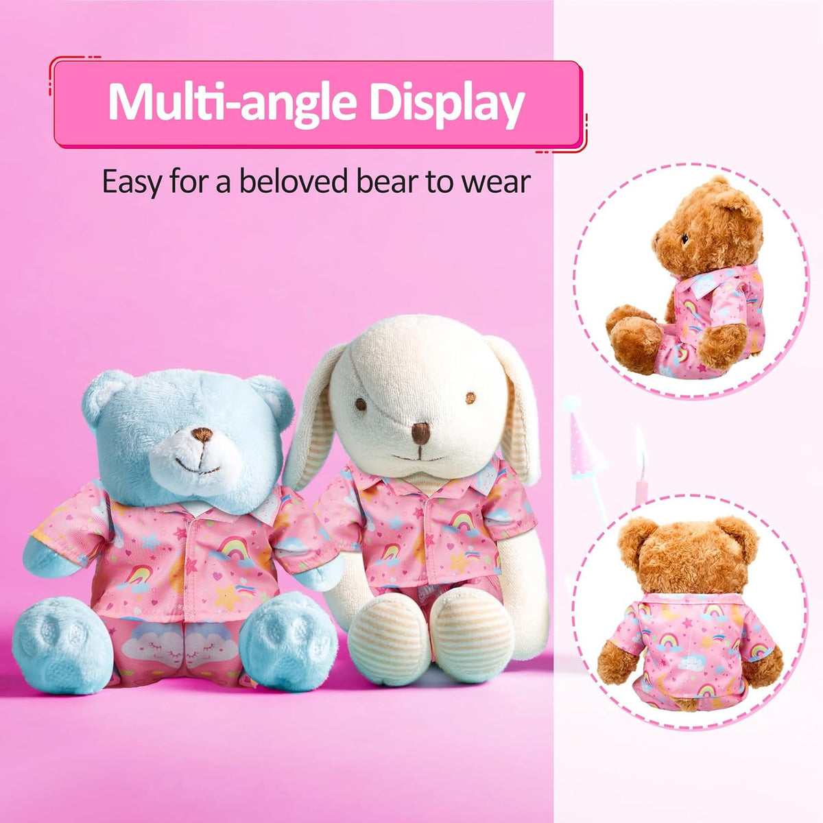 2 Pcs Rainbow PJ's Bear Clothes Outfit Stuffed Animal - Rainbow / Pink - image 4