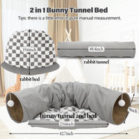 Bunny Tunnel Bed, 2-in-1 Collapsible Rabbit Tunnel Hideout with Mat – Essentials for Small Pets - Gray - image 2