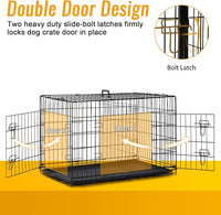FDW Dog Crate for Medium Dogs 30 Inch Folding Metal WirePet Cage Double Door W/Divider Panel Indoor Outdoor Kennel Leak-Proof Plastic Tray,Black