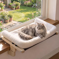 Pecute Cat Windowsill Perch, Cloud-Soft Cat Bed with Wood Frame - White / 24.8" x 14.9"