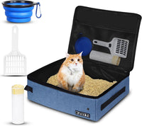 Petskd Portable Cat Travel Litter Box with Lid - Large / Blue