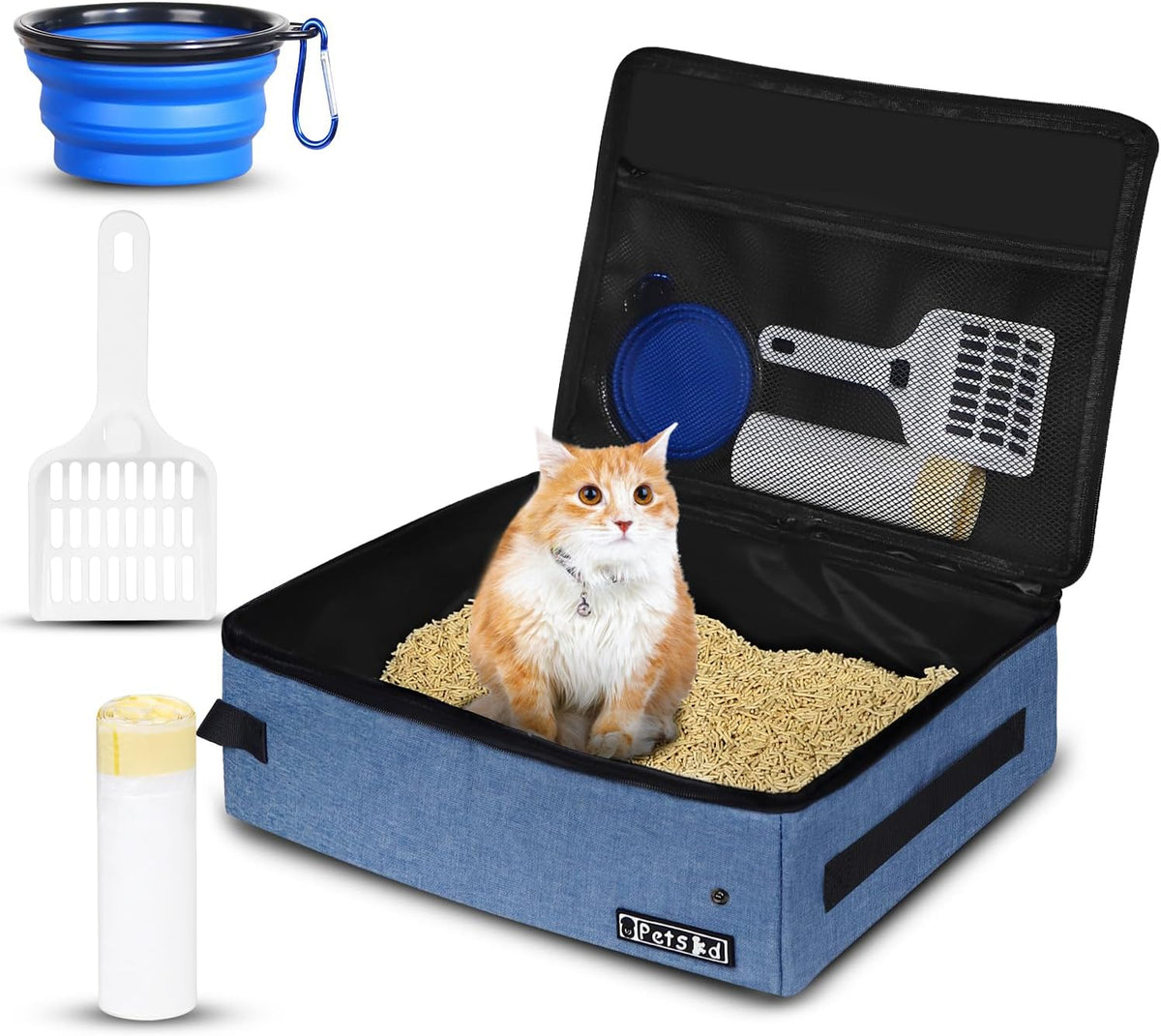 Petskd Portable Cat Travel Litter Box with Lid - Large / Blue