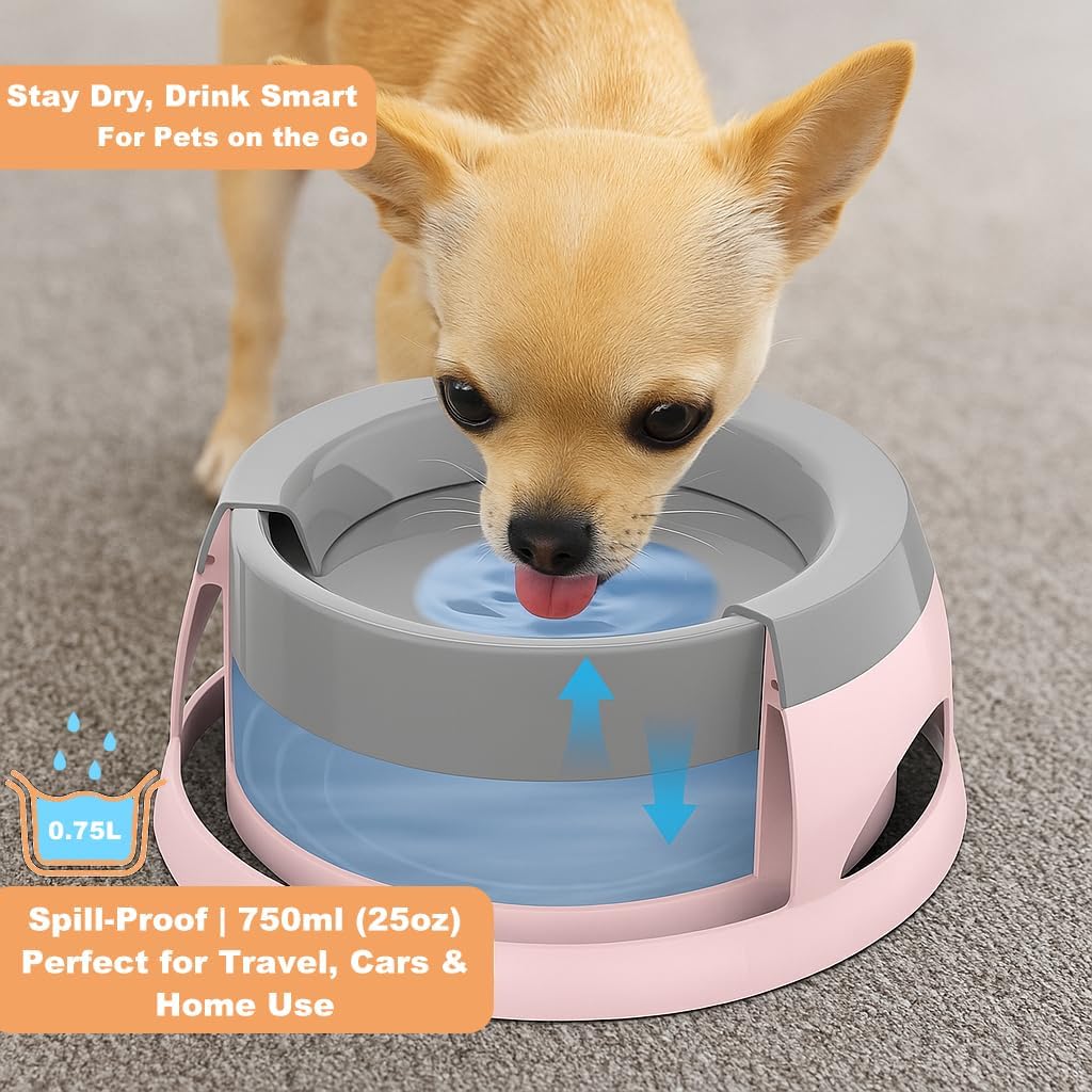 Dog Water Bowl, No Spill Water Bowl for Dogs and Cats - Pink - image 3