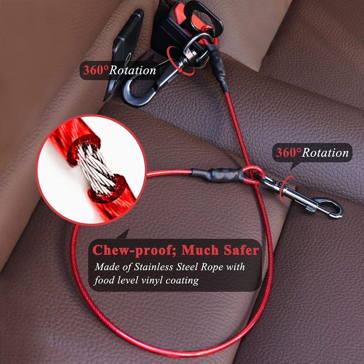 VIVAGLORY Dog Seatbelt Tuffbelt Dog Car Harness, XS - 33 Inch / Red - image 2