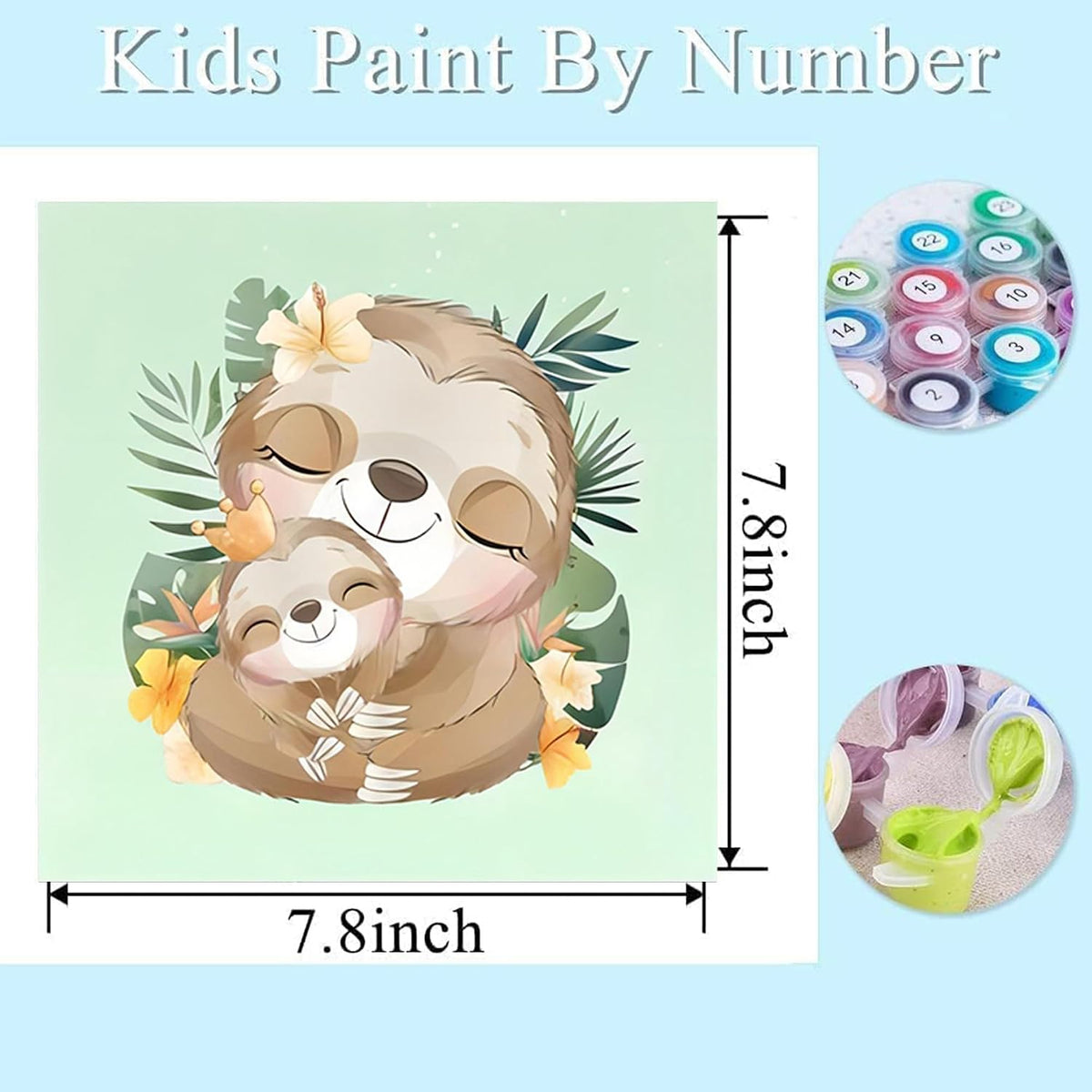bleihum paint by numbers for kids, 4 pack of 8x8 inch animal canvases with acrylic paints and brushe - view 2