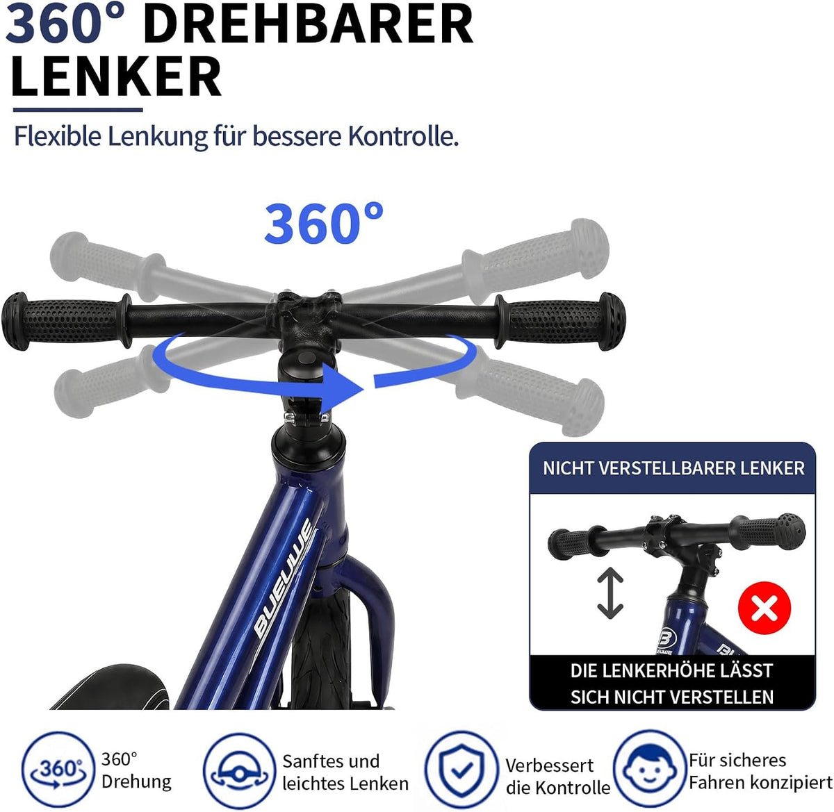 16 Inch Balance Bike for Big Kids Aged 4-8 Boys & Girls – Fun for Kids & Family - Blue - image 4