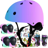 FOOKCIAN Kids Helmet,Toddler Skateboard Helmets for Ages 2-3-5-8-14 Years Boys Girls with Knee - PeacockBluePurplePink / Medium: 20.47"-22.83" / 8-14 year