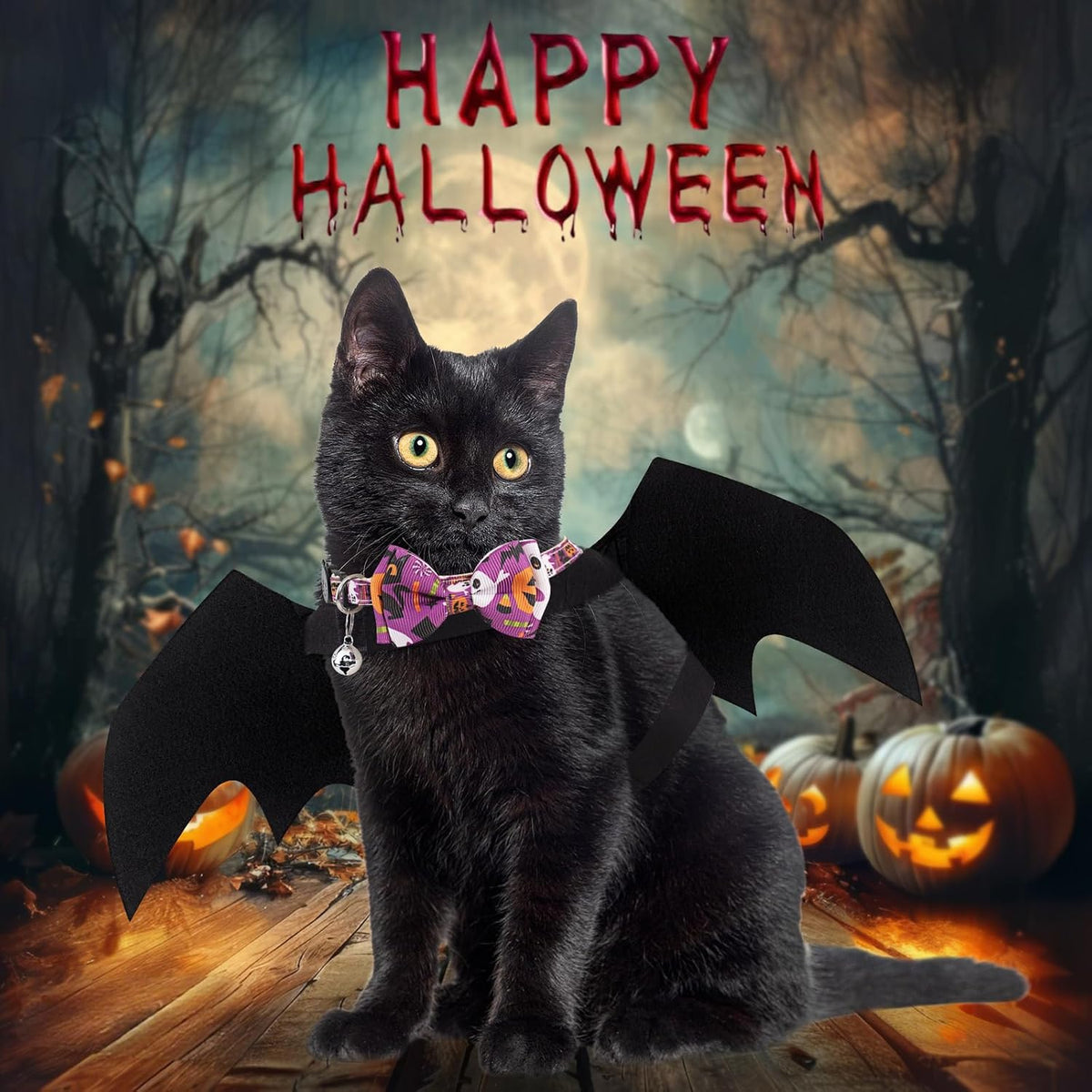 Cat Bat Wings Halloween Puppy Bat Wings Pet Bat Costume Cosplay Bat - Bat Wings+Collar - image 4