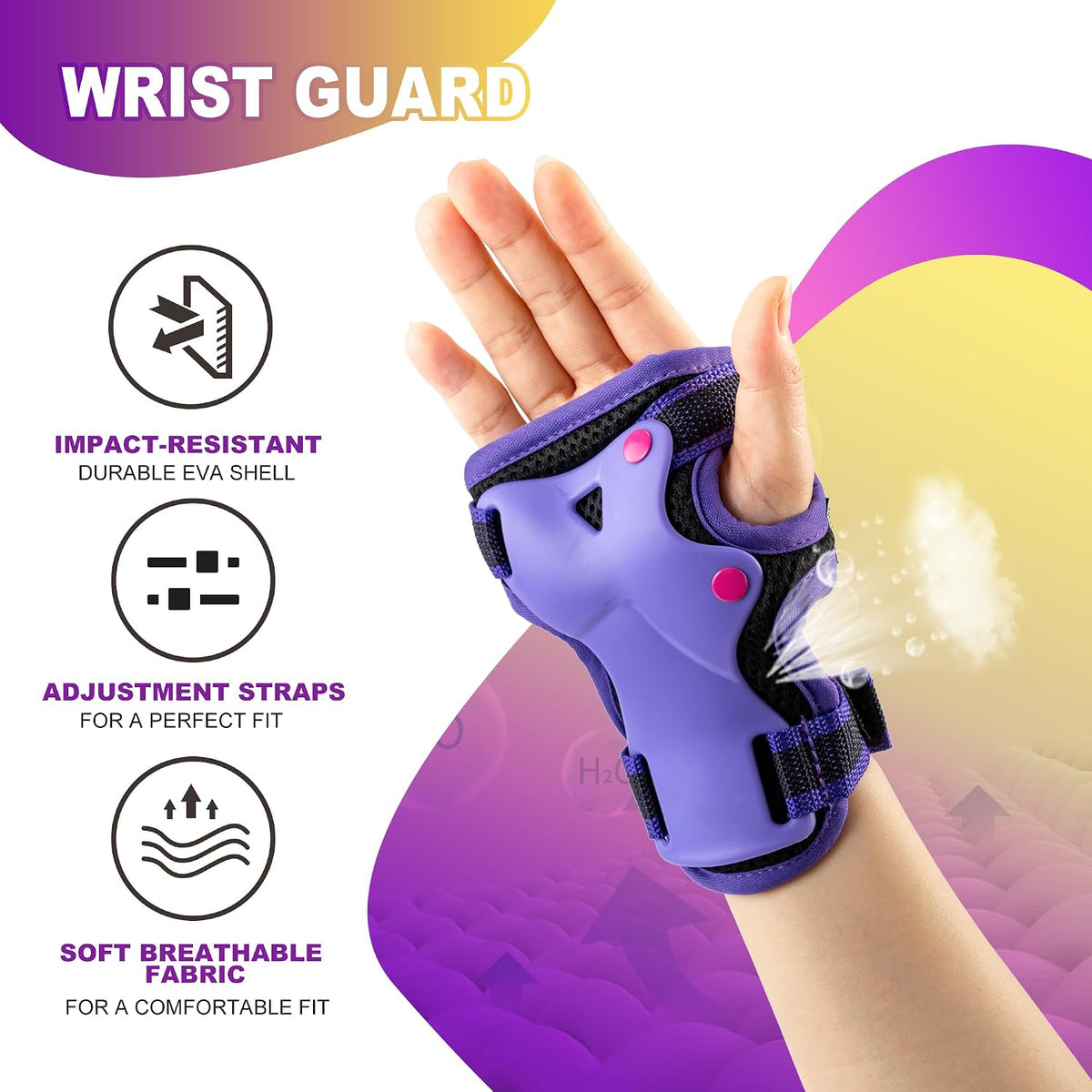 2PM SPORTS Knee and Elbow Pads Set with Wrist Guards for Kids Girls - Purple / Medium - image 2