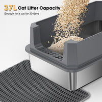 FURTIME Stainless Steel Cat Litter Box - Grey / Large - image 4