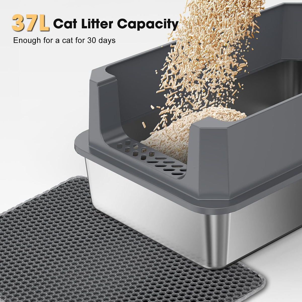 FURTIME Stainless Steel Cat Litter Box - Grey / Large - image 4