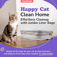 PETSWORLD Cat Litter Box Liners, Heavy Duty Litter Pan Liners Bags with Drawstring for Pet Cat Litter Tray (Unscented) (JUMBO - 45 x 18 Inches, 100 Count)