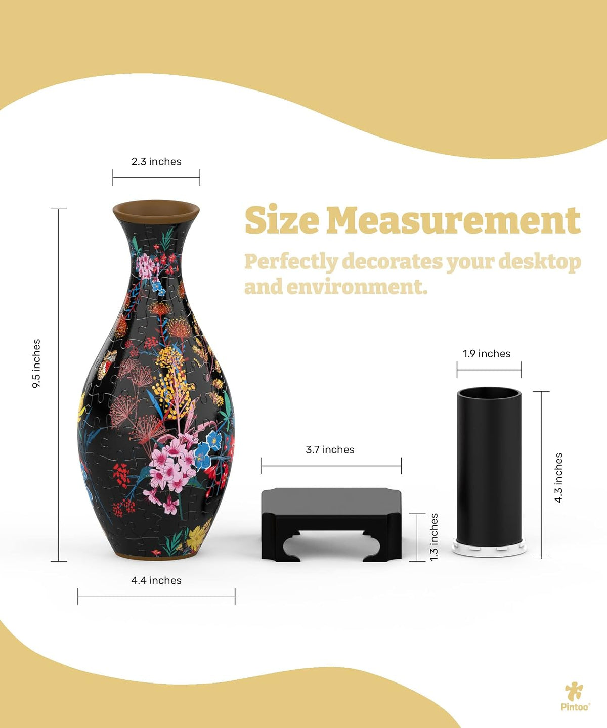 Pintoo Unique 3D Puzzle Vase for Adults - Elegant Floral Print / 160 - image 3