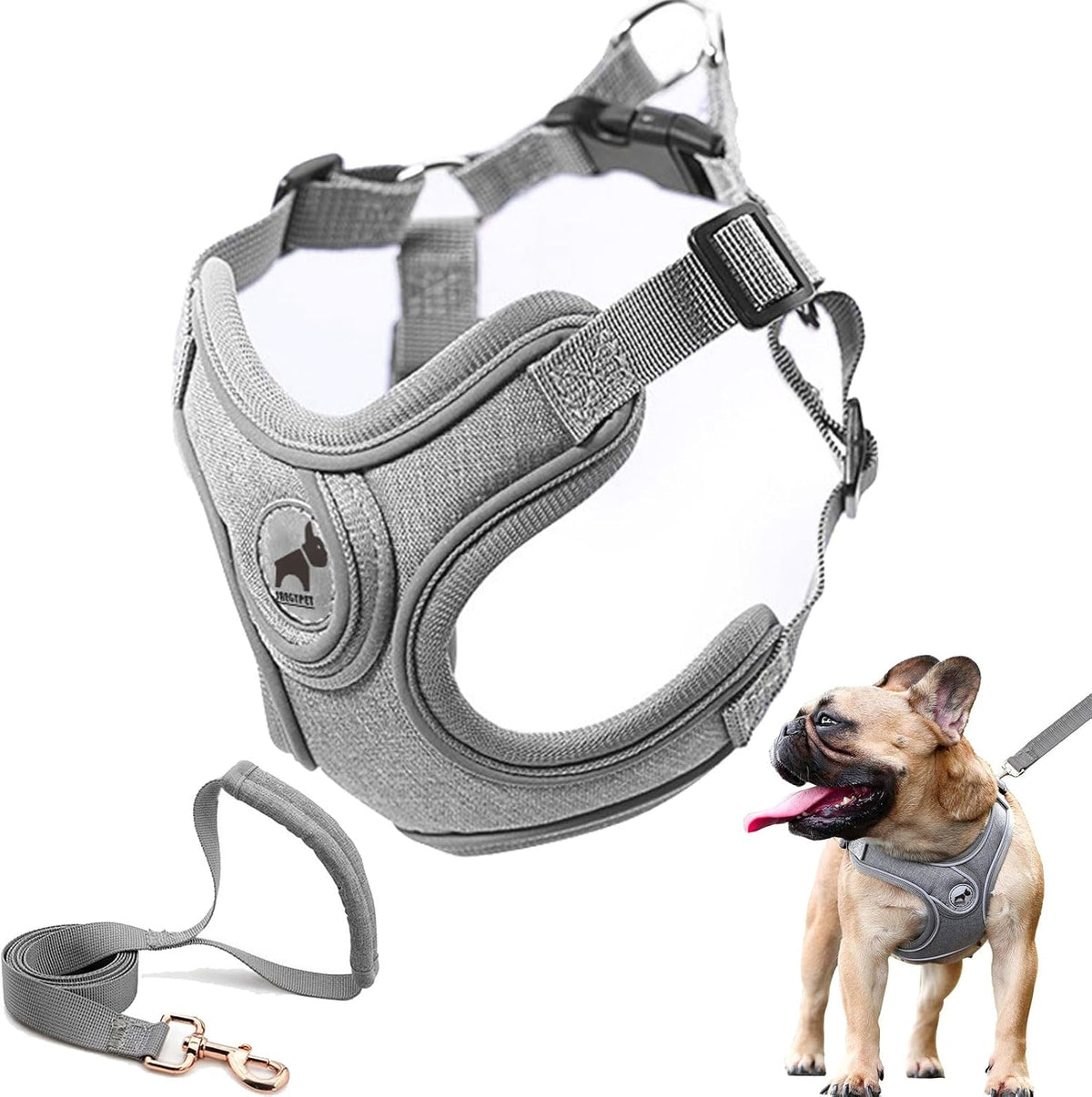 Dog Harness with Leash Set, No Pull Adjustable Step in Pet Vest – Essentials for Dogs - Gray / Medium