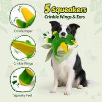 Squeaky Dog Toy, Plush Dragon with 5 Squeakers and Crinkle Wings - Green - image 2