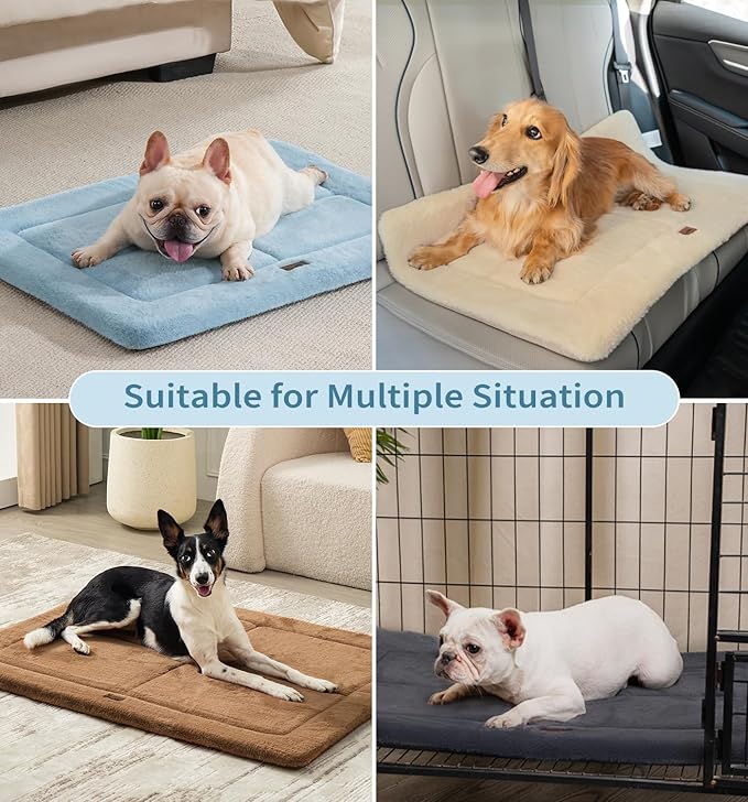 Made4Pets Dog Crate Pad Bed for Large Dogs, Washable & Reversible, Anti-Slip Kennel Mat for Cozy Sleeping, Soft Fluffy Dog Bed for Indoor & Outdoor Use, 41"x29", Blue