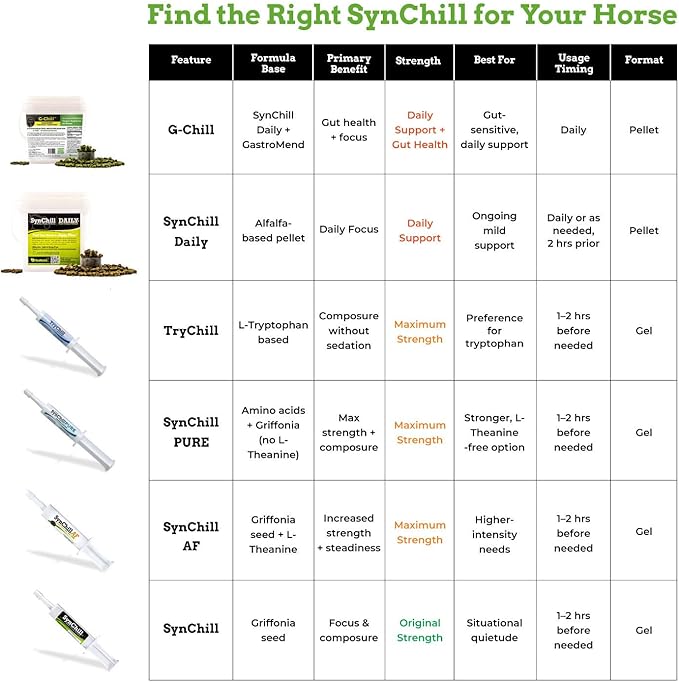 SynChill AF Calming Gel for Nervous Horses - Single Serving - Advanced Formula with L-Theanine, Increased Potency, 100% Natural Supplement, Disposition & Confidence Support for Horses - 25 Pack