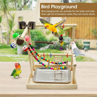 PINVNBY Bird Playground Parrot Playstand Birds Play Stand Wood - Two Floors With Wooden Bridge - image 3