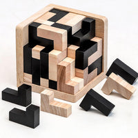 Wooden Brain Teaser Puzzles Cube Stocking Stuffers Wooden Puzzles - L Shape Black and Natural - image 4