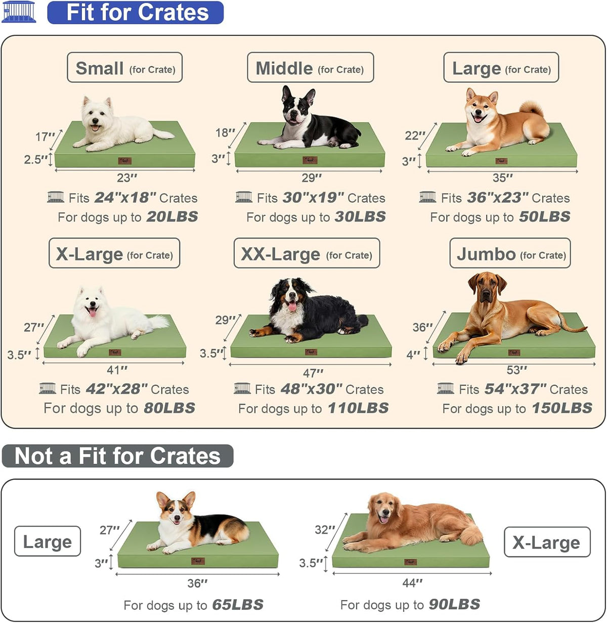 Outdoor Waterproof Orthopedic Dog Bed for Large Dogs – Essentials for Dogs - Light Green / 36.0"L x 27.0"W x 3.0"Th - image 2
