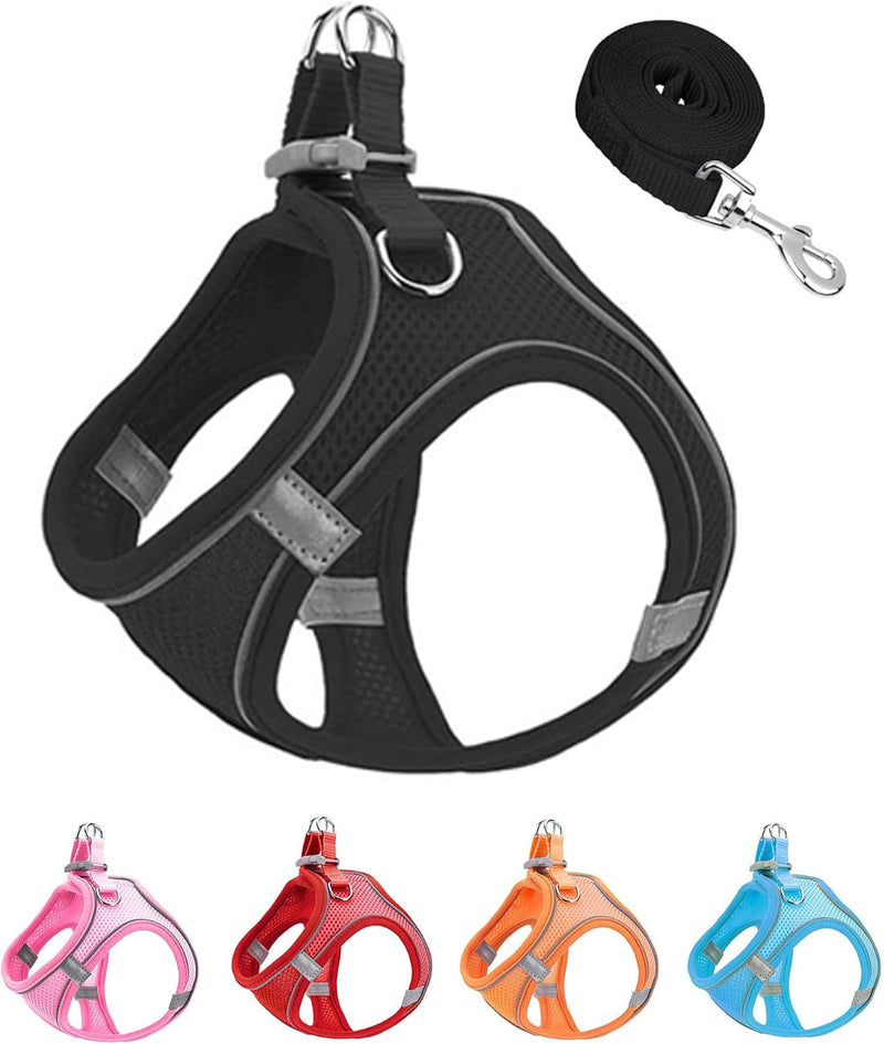 XXXS Pink Soft Mesh Dog Harness and Leash Set - Black / M