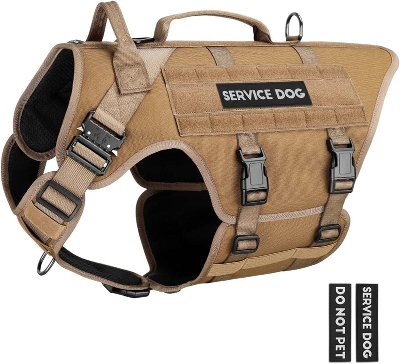 Petnanny Tactical Dog Harness Service Vest for Large Dogs L Pink – Essentials for Dogs - Khaki / Extended Back M (Chest: 25-35", Neck: 17-26")