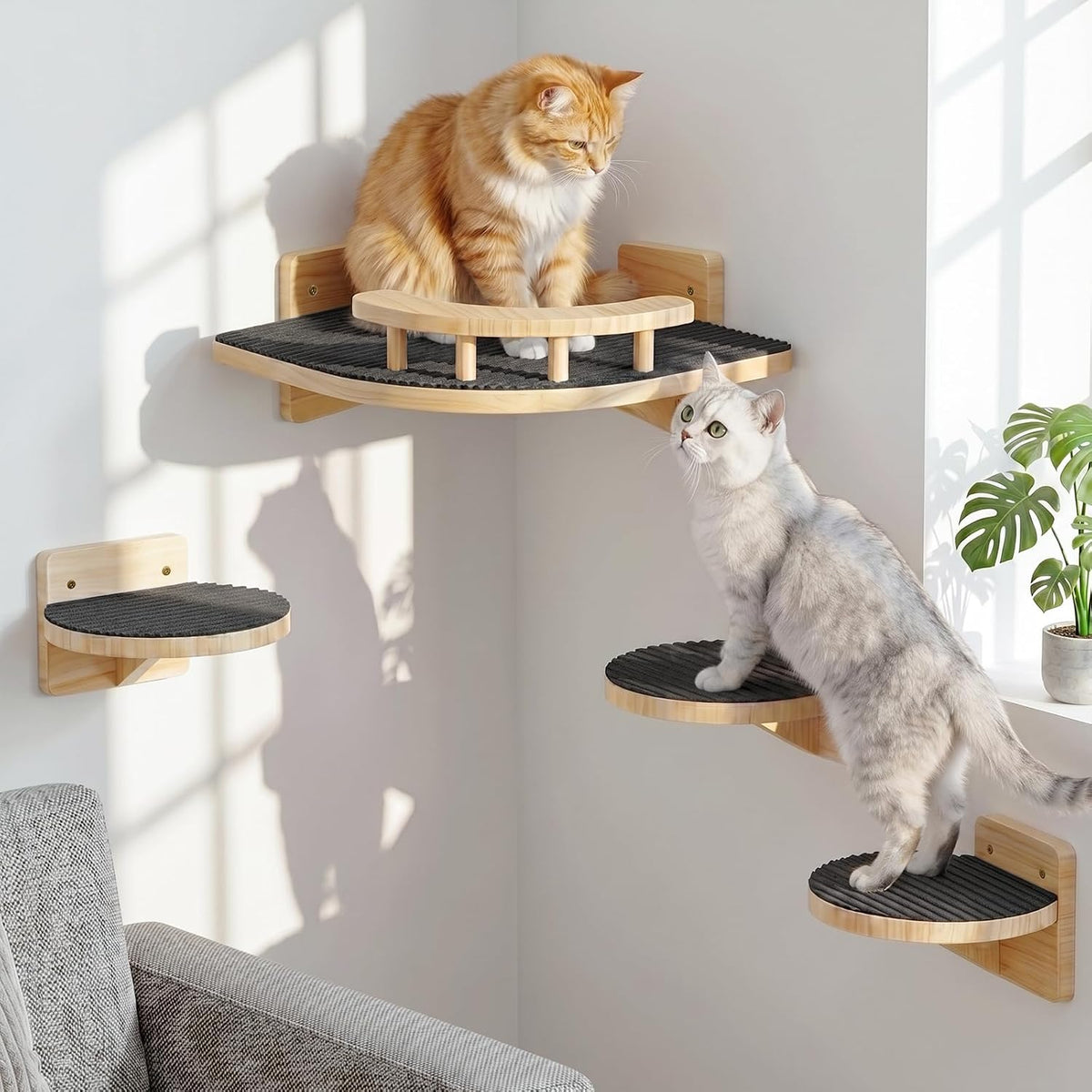 Cat Wall Shelves with 3 Steps - Corner