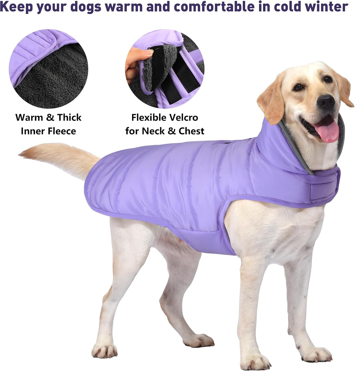 Waterproof Dog Winter Coat - Lilac / S(Chest Girth:12.6-16.1") - image 3