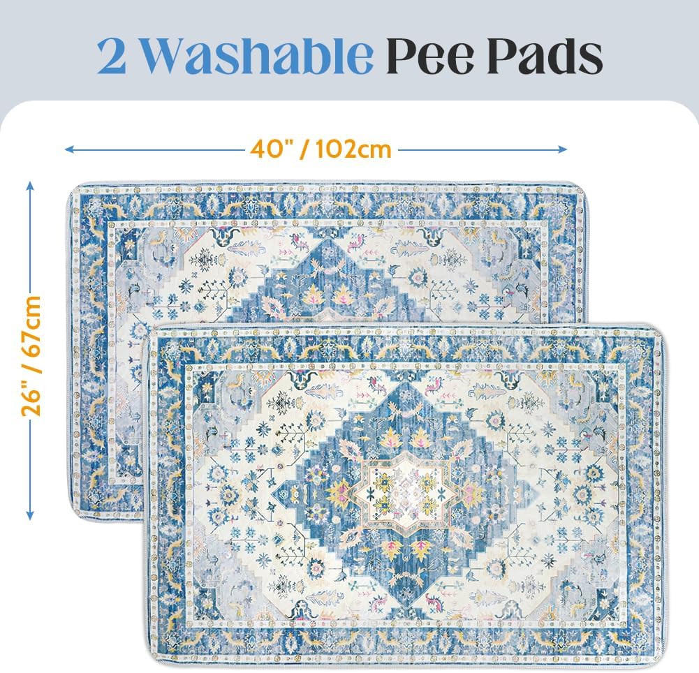 Washable Pee Pads for Dogs, Non-Slip Potty Pads - Blue Medallion / 40"x26" (Pack of 2) - image 2