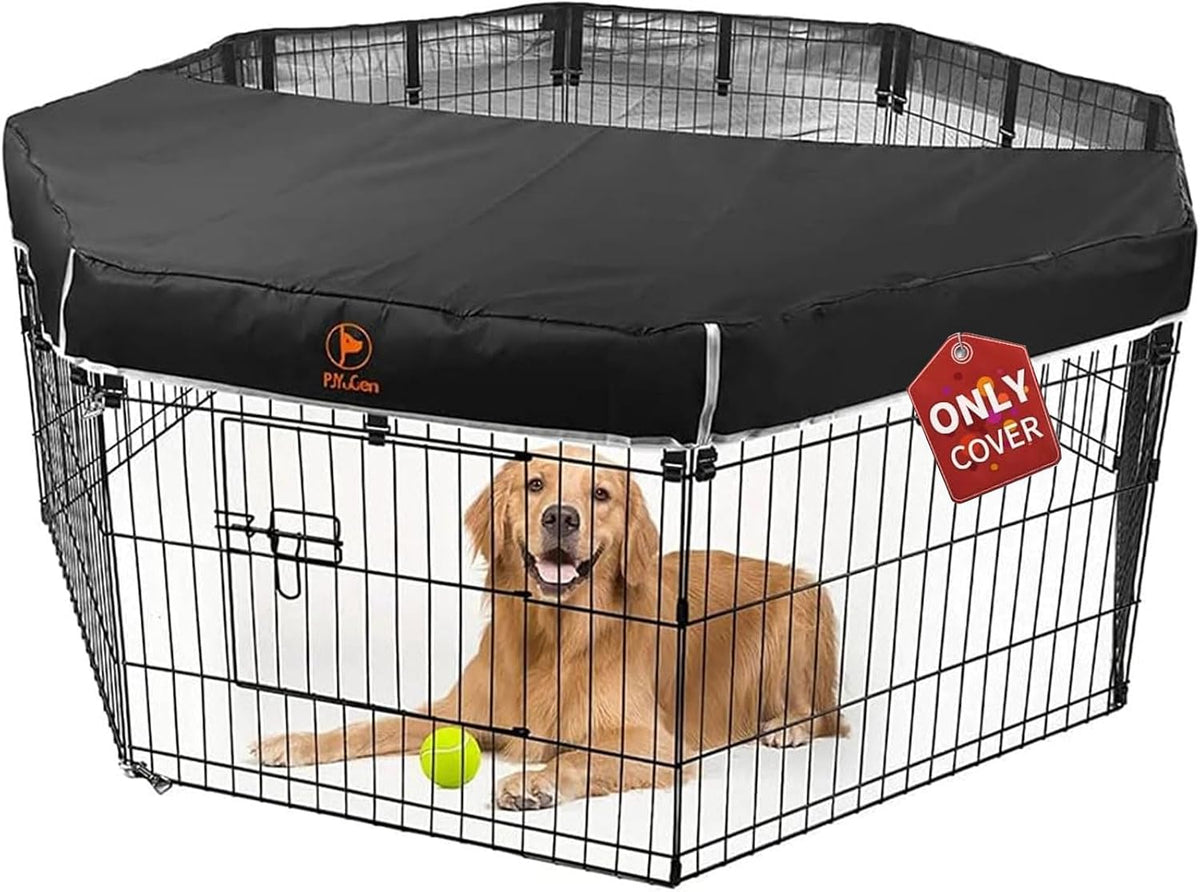 Playpen Top Cover for 24'' Width 8 Panel Pen - Black / Only Top Cover, Elastic Buckles Connections