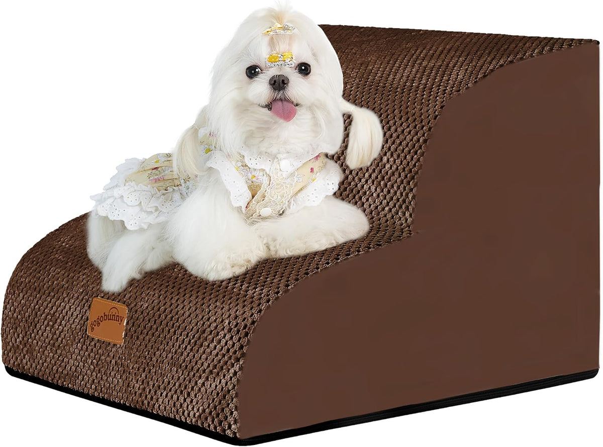 Dog Stairs for Small Dogs, 3-Step Pet Steps for Couch Sofa - Brown / 2 / 2-Step (15.7"D x 15.7"W x 11.8"H)