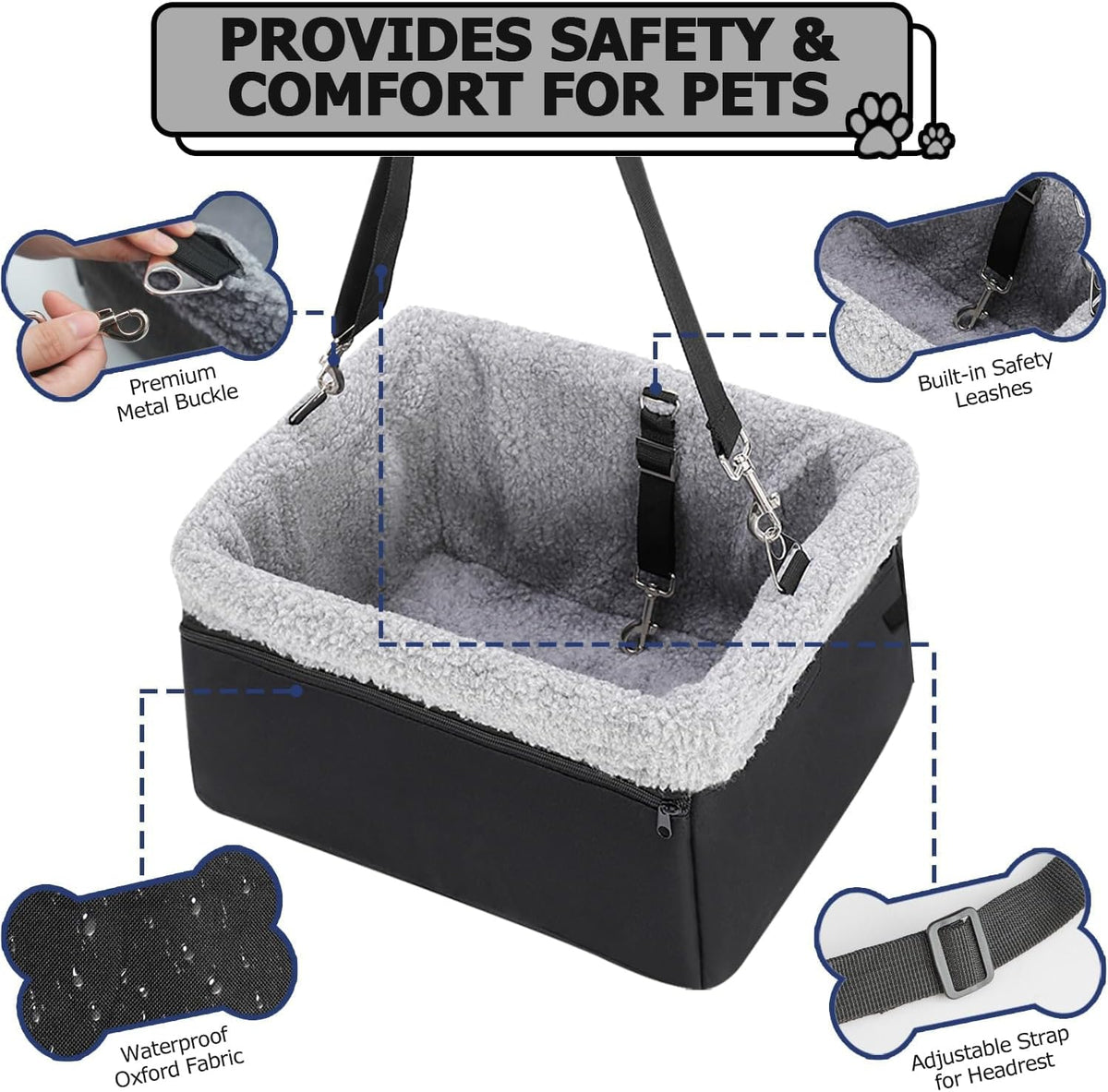 Dog Car Seat for Small Pets Under 20lbs - Black-20lbs / Nylon - image 3