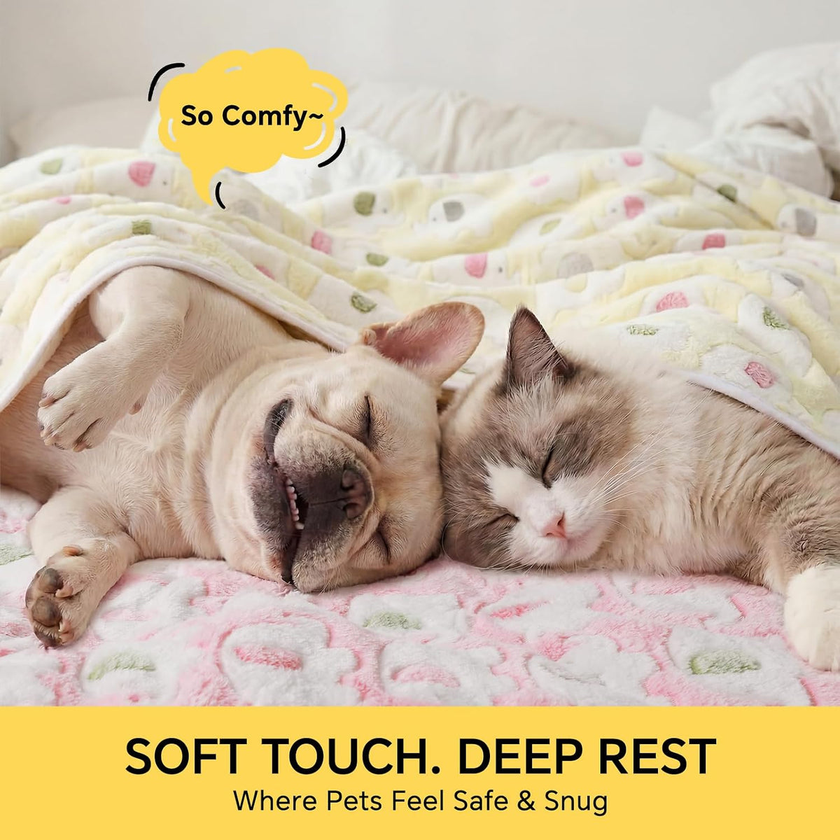 Luciphia 1 Pack 3 Blankets Super Soft Fluffy Premium Cute Cat Pattern - Blue/Pink/Yellow / 41x31 inch (Pack of 3) - image 2