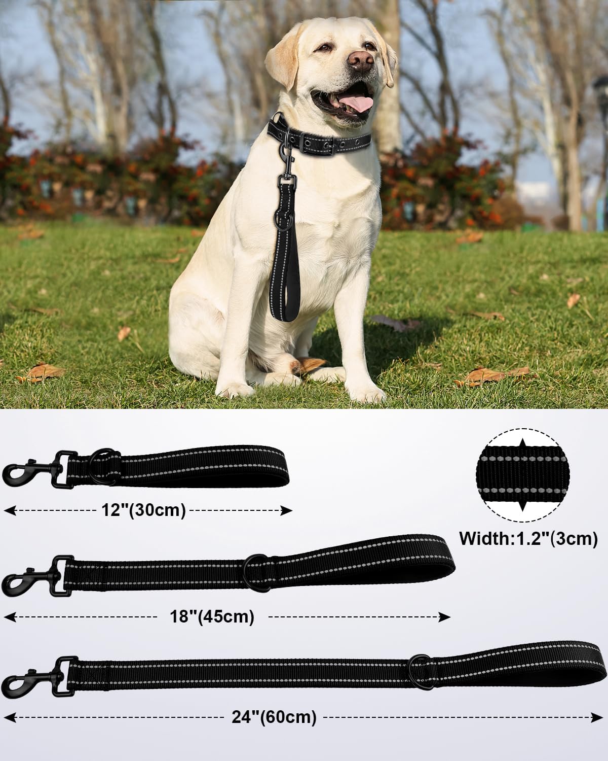 Joytale Short Dog Leash for Close Control & Training, 18" - 1.5 ft / Black - image 2