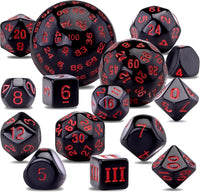 AUSTOR 15 Pieces Complete Polyhedral Dice Set D3-D100 Game Dice Set – Fun for Kids & Family - Black & Red