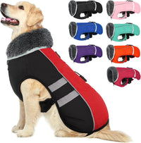 QBLEEV Warm Dog Coat, Reflective Dog Jacket - Red Black / XX-Large