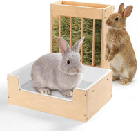 Extra-Large 2-in-1 Rabbit Litter Box & Hay Feeder Set, Wood